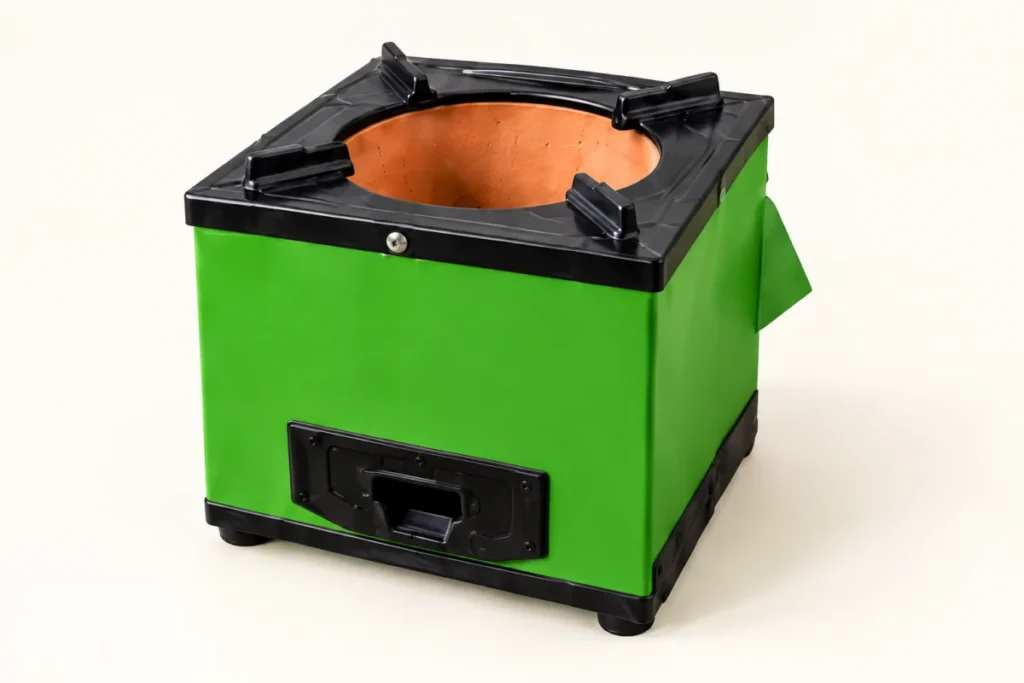 Illustrative green Laafia Square stove